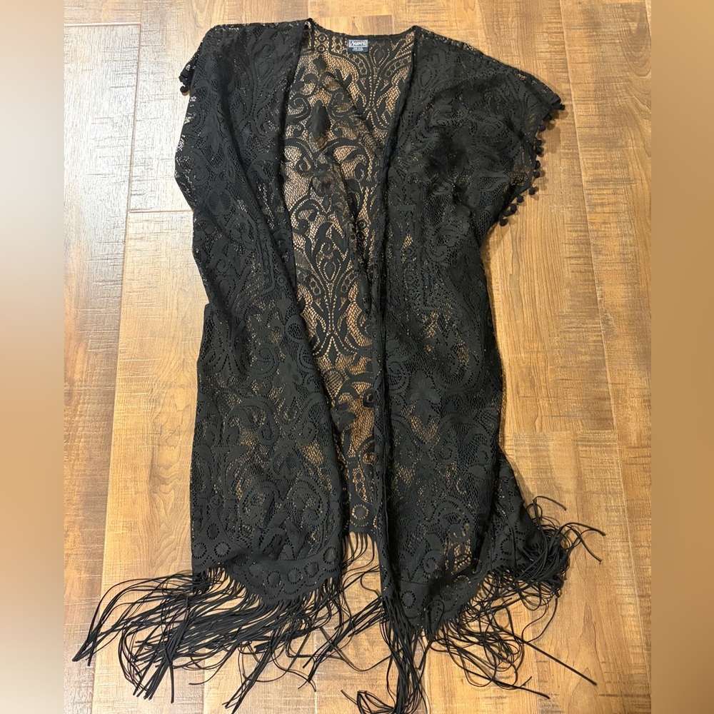 Black Lace Long Sheer Cardigan (short sleeved)
